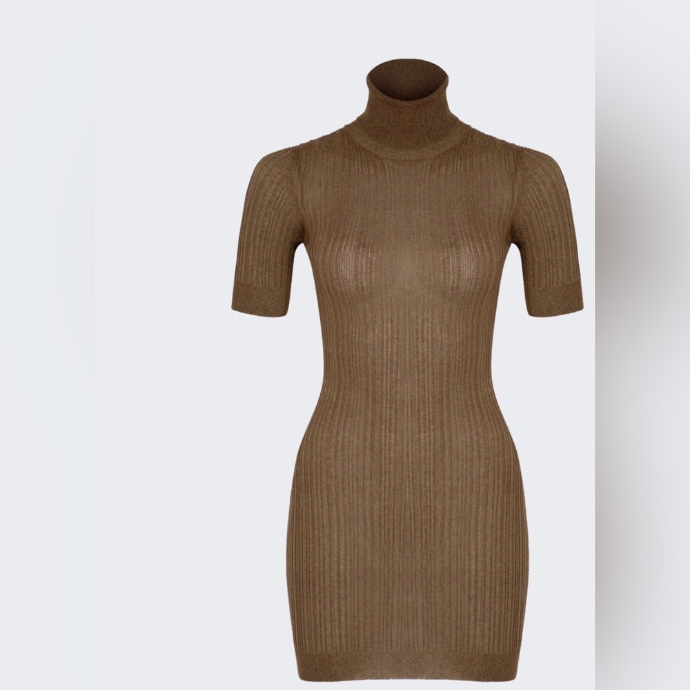 Zeynep Arcay Gold Shimmer Ribbed Knit Dress